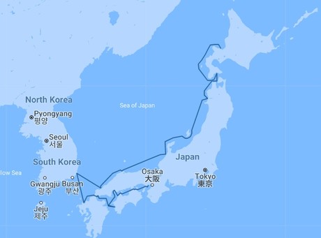 Map for Discover Eternal Japan: Expedition Cruising Otaru to Kobe, Including South Korea