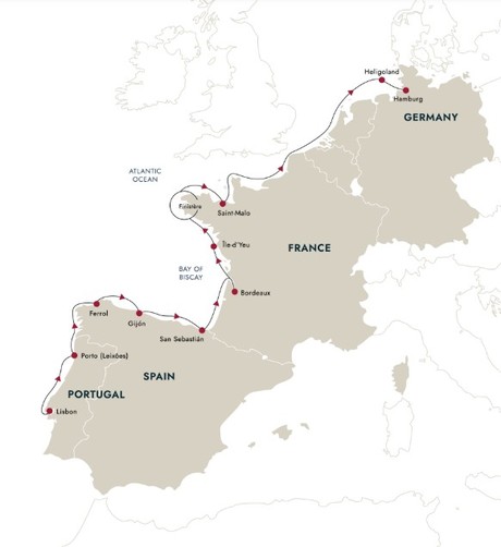 Map for Europe´s Atlantic Highlights - From Lisbon to Hamburg