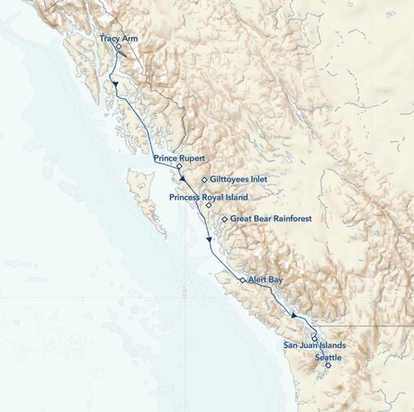 Map for Exploring Alaska, Great Bear Rainforest and the San Juan Islands Cruise