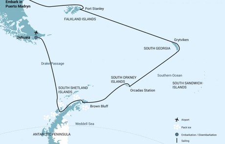 Map for Falklands - South Georgia - Antarctica - 19 Day Expedition