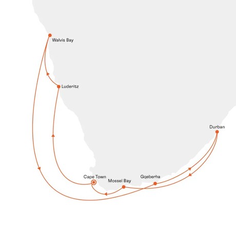Map for The Fascination of Africa’s South Small Ship Cruise