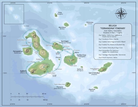 Map for Beluga “Fernandina” Galapagos Islands Cruise