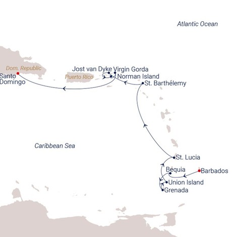Map for Festive Season With Caribbean Flair - Sailing from Bridgetown to Santo Domingo
