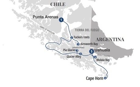 Map for Fjords of Terra Del Fuego - Patagonia Small Ship Cruise