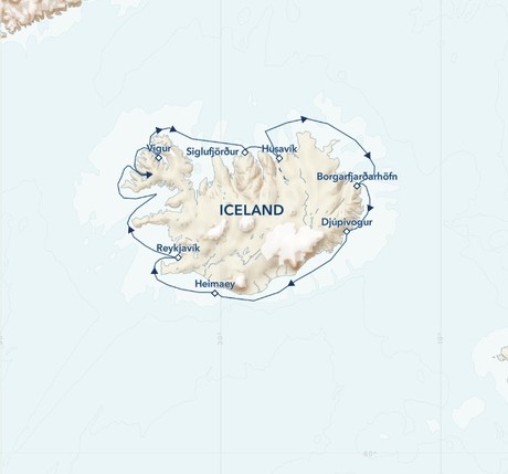Map for Fire and Ice Cruise: An 8-Day Sail Around Iceland
