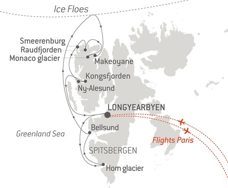 Map for Fjords and Glaciers of Spitsbergen with Ponant