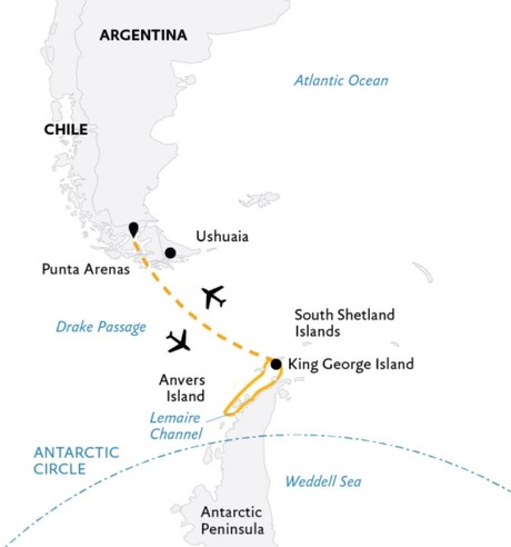 Map for Antarctic Express: Fly the Drake