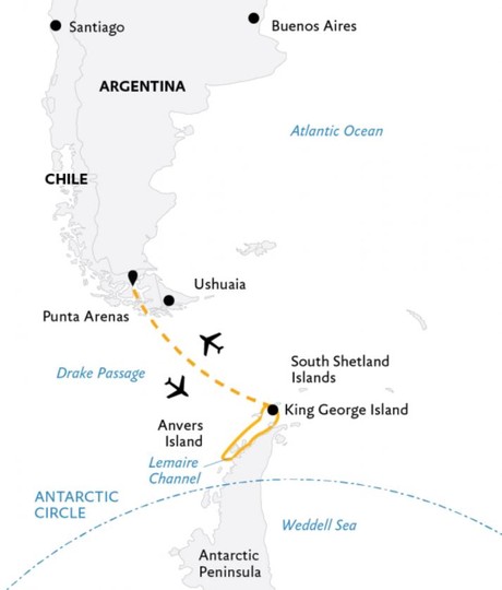 Map for Antarctic Express: Fly the Drake aboard Deluxe Small Ship