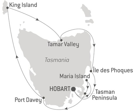 Map for Food, Wine & Yacht Race in Tasmania with Ponant