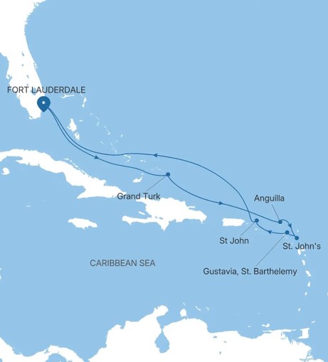 Map for Fort Lauderdale to Fort Lauderdale - Caribbean Luxury 11 Day Cruise