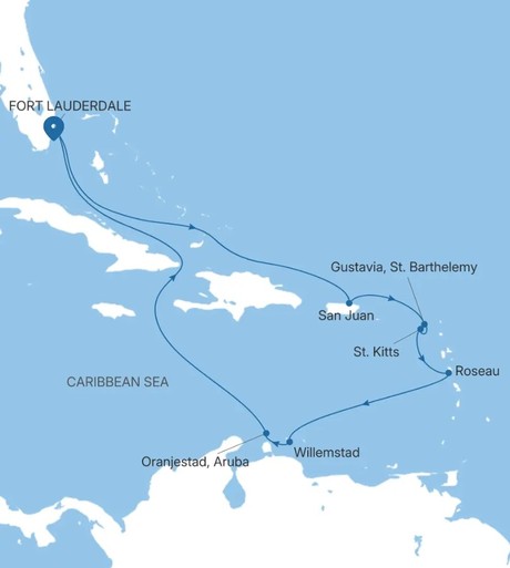 Map for Fort Lauderdale to Fort Lauderdale - Caribbean Luxury 14 Day Cruise