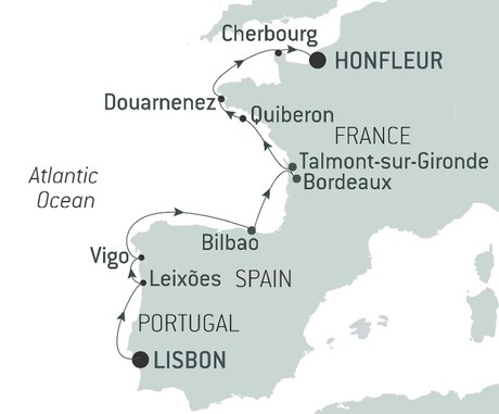 Map for The Iberian Peninsula and Fortified Cities of the Atlantic - France, Portugal & Spain Cruise