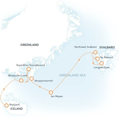 Map for Four Arctic Islands Expedition Cruise