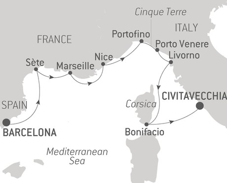 Map for Southern France and the Italian Riviera by Sea – with Smithsonian Journeys