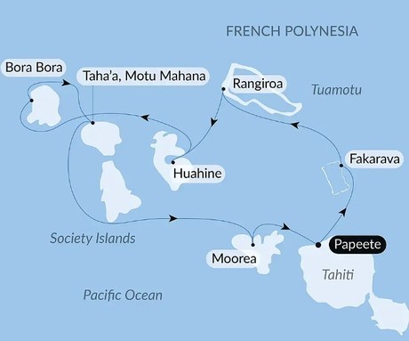 Map for Cruising French Polynesia: Tahiti, Bora Bora, and the Tuamotus – with Smithsonian Journeys