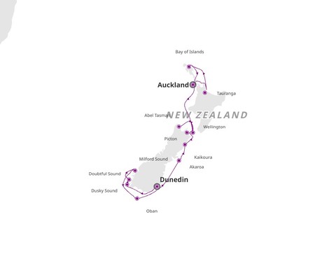 Map for From Fiords to Shores: Exploring New Zealand’s Scenic Gems