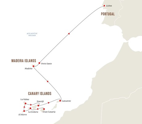 Map for From Gran Canaria to Lisbon Islands of the Atlantic Expedition Cruise