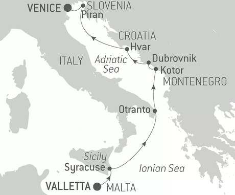 Map for From Malta to the Adriatic Coast Luxury Cruise