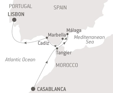 Map for Cruising from Morocco to Spain’s Andalusian Coast – with Smithsonian Journeys
