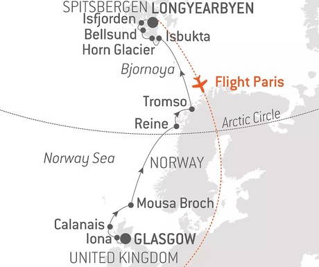 Map for From Scotland to Spitsbergen Luxury Expedition Cruise