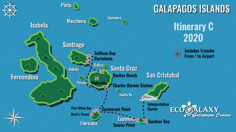 Map for 6 Day Galapagos Cruise C aboard Catamaran Eco Galaxy