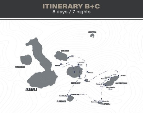 Map for Hermes Galapagos 8 Day B + C Itinerary Cruise