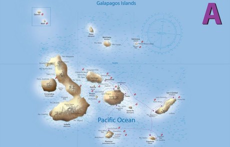 Map for Galapagos A – Southern/Central Route - Beaches & Bays