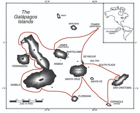 Map for Galapagos 14 Day Expedition