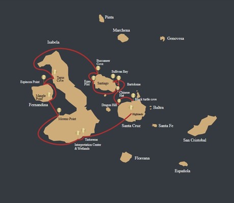 Map for Western Galapagos Wildlife And Volcanic Wonders - Cruise B