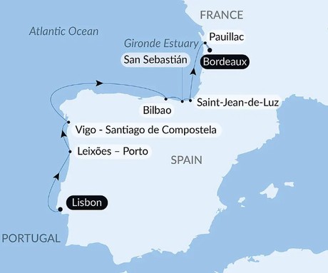 Map for Gastronomy, Vineyards & Grands Crus Luxury Cruise