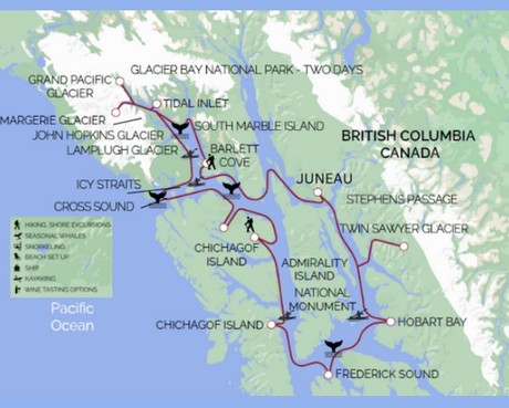 Map for Glacier Bay Adventure Cruise with 2 Days in Glacier Bay - Alaska Expedition