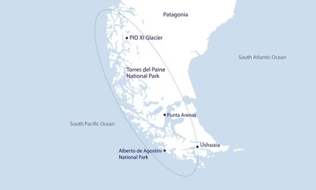 Map for Glaciers & Fjords of Southern Patagonia Small Ship Cruise