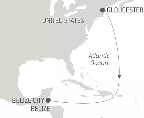 Map for Ocean Voyage: Gloucester - Belize City