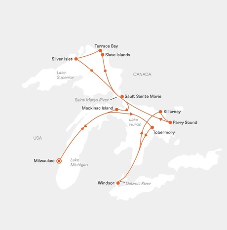 Map for Great Lakes: Deep Blue in the Endless Expanse Cruise