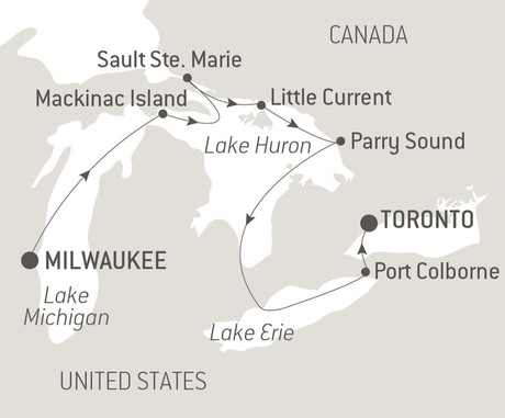 Map for Great Lakes of North America with Ponant