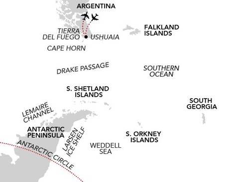 Map for The Great White Continent Expedition Cruise