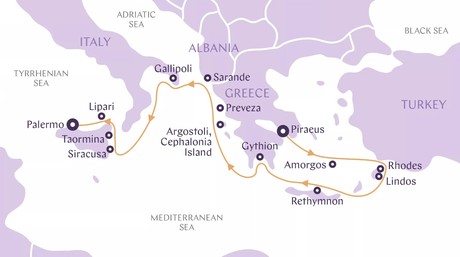 Map for From Greece Coasts to Sicily Island