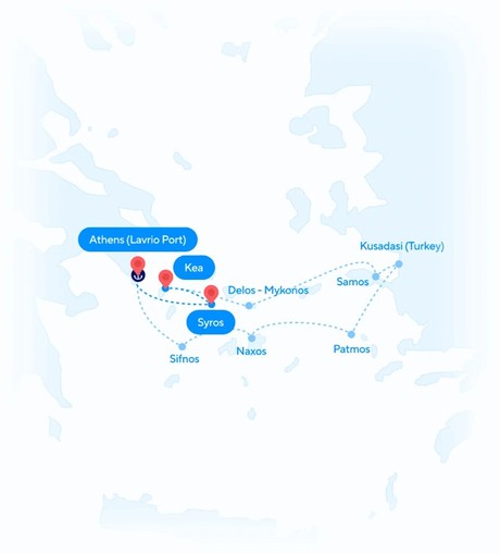 Map for Greek Islands & Türkiye - Sail the Cyclades & Eastern Aegean Islands