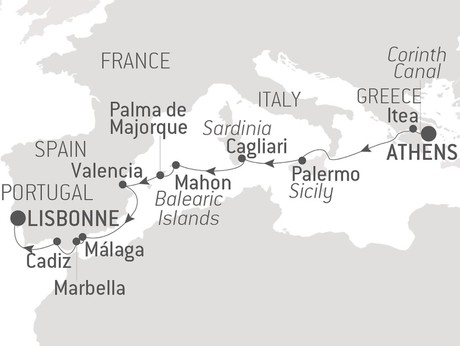 Map for From Greek Coasts to Atlantic Shores with Ponant