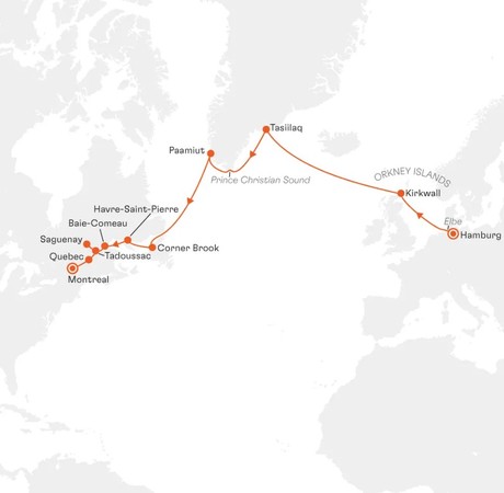 Map for Total Work of Art Greenland and Canada - Arctic Small Ship Cruise