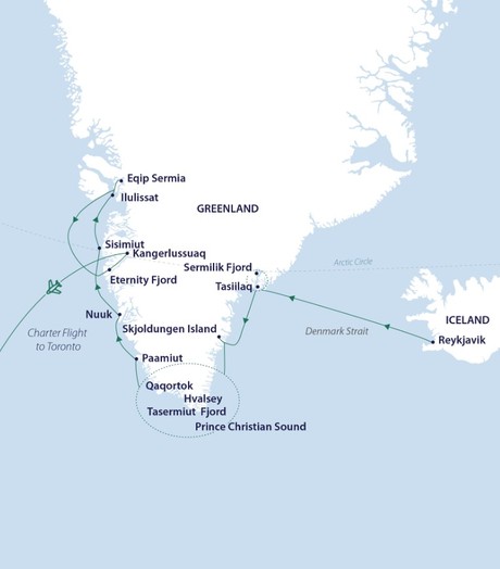 Map for Greenland Odyssey Adventure Cruise