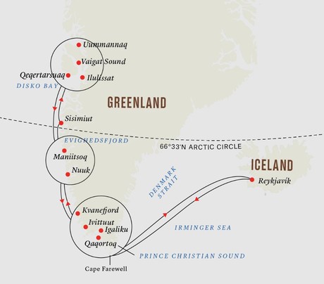 Map for Greenland Summer Explorer - Cruising Under the Midnight Sun