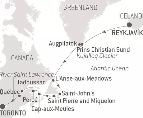 Map for Expedition from Greenland to Canada via Saint Pierre and Miquelon