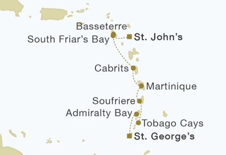 Map for Grenada to Antigua 7 Nights Caribbean Cruise