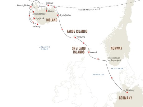 Map for From Hamburg to Iceland – Half Circumnavigation of the Land of Ice and Fire