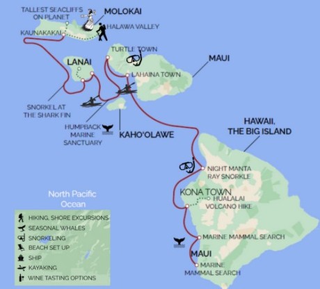 Map for Hawaiian Seascapes - Molokai, Lana‘i, Maui, & Hawaii the Big Island