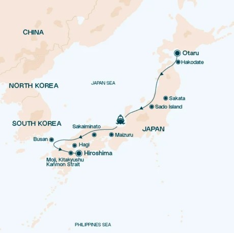 Map for Hidden Japan: from Hokkaido to Hiroshima Cruise