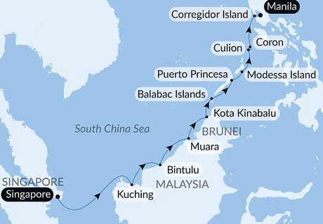 Map for The Hidden Treasures of the Philippines and Borneo Luxury Cruise