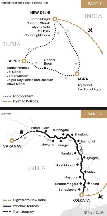 Map for Highlights of India - Land & River Explorer