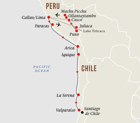 Map for Highlights of South America - Ocean Cruise and Mountain Views